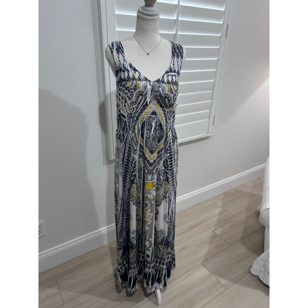 maxi dress, Embellished yellow and gray Style & Co V-neck with paisley print L